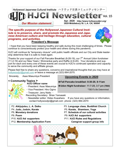 Cover of the Hollywood JCI newsletter, Spring 2020