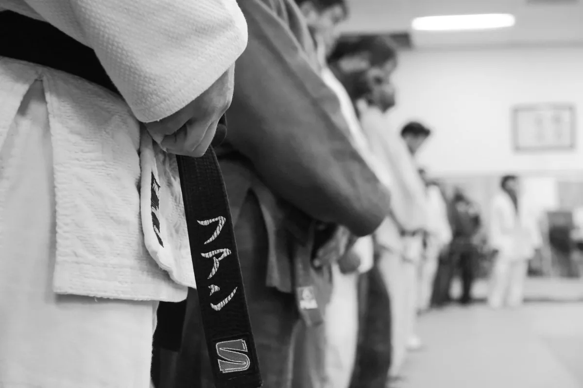 Hollywood Judo Dojo participants lined up in the dojo.